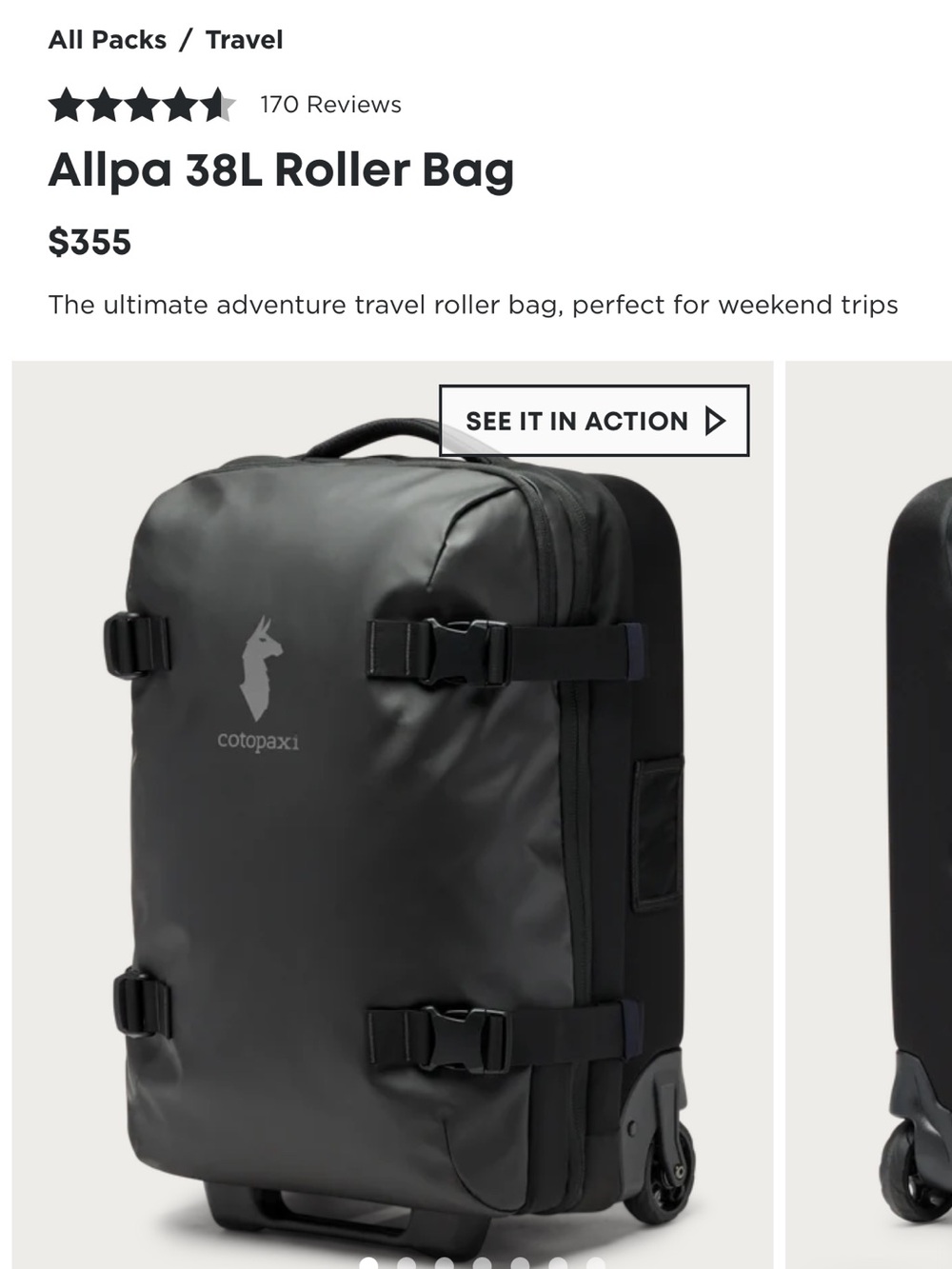 cotopaxi Black Allpa 38L Roller Travel Bag